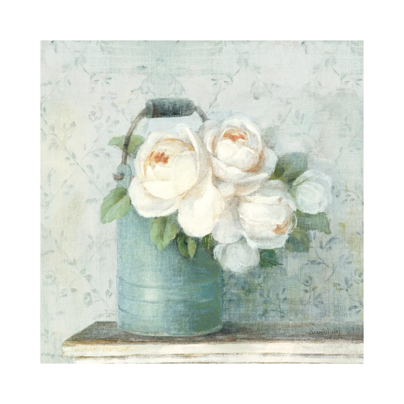 June Roses I White Blue Crop By Danhui Nai - Wrapped Canvas Painting by Danhui Nai - Wrapped Canvas Painting