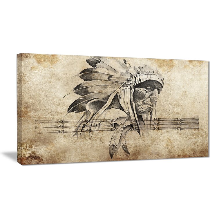 Tattoo Illustration Of Indian Warrior Skull In Feathers Hat Native American  Chief Background Stock Illustration - Download Image Now - iStock