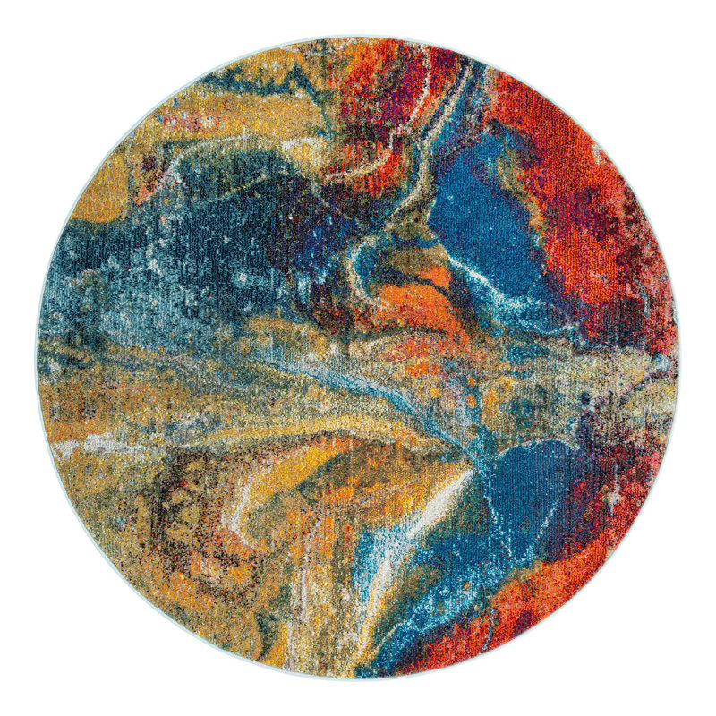 Ansela Washable Abstract Indoor Rug, Round 5'3"