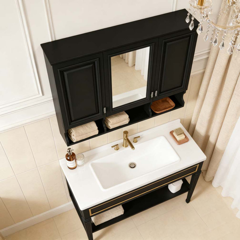 Armoire à pharmacie à miroir 41 pouces avec tablettes ouvertes, Noir