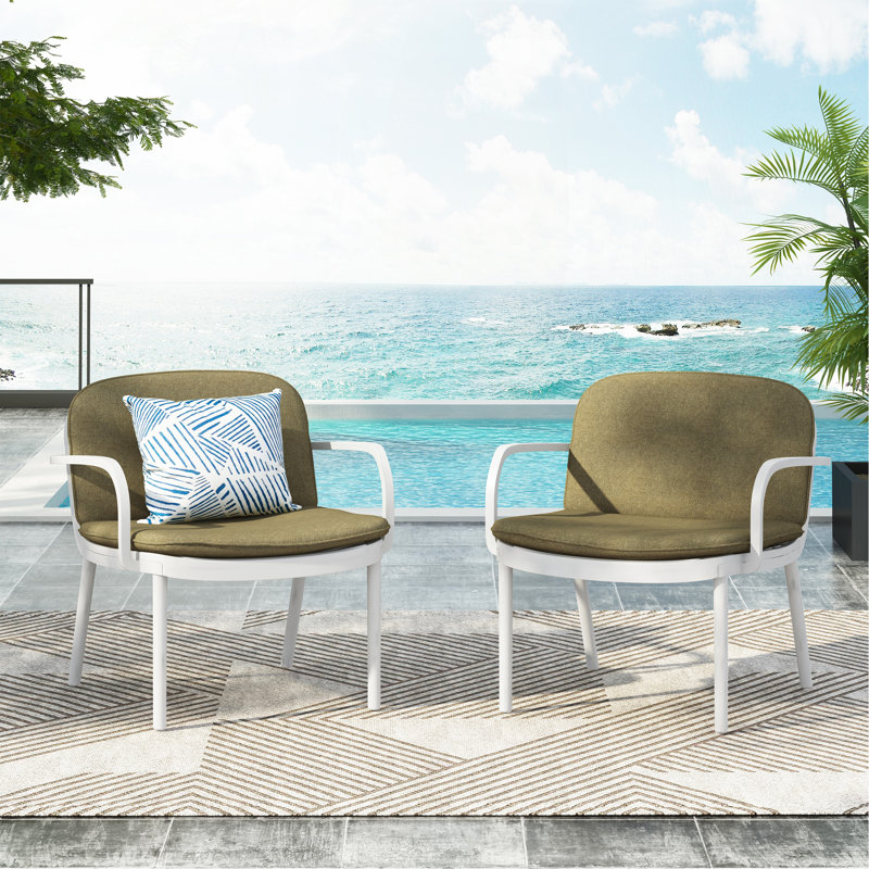 Luna Outdoor PP Club Chair, White Frame With Green Cushion, Set Of 2, Green Cushion/White Frame