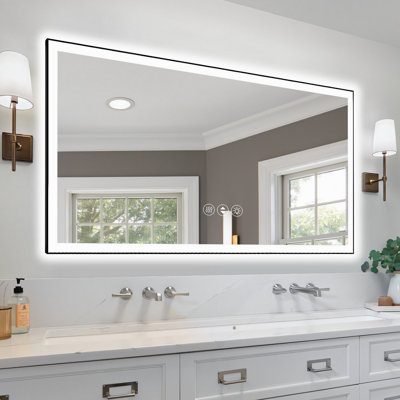 Miroir de salle de bain à DEL sans cadre de 58 po x 28 po, miroir intelligent