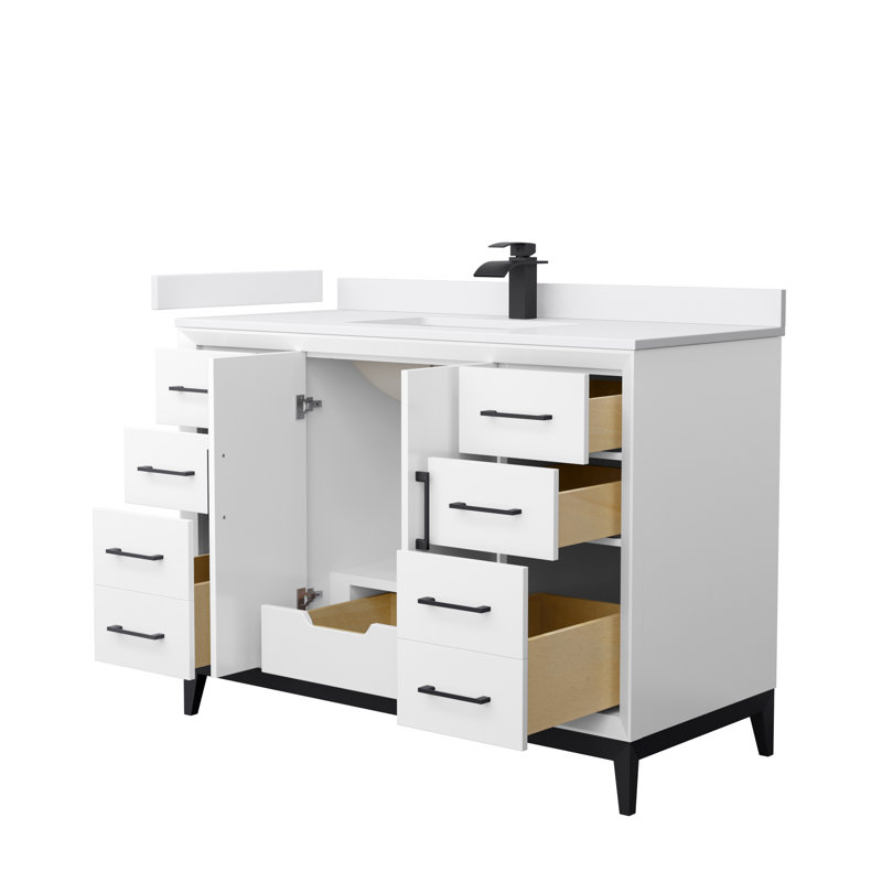 Amici Single Bathroom Vanity Set, Matte Black, 48", Cultured Marble (White)