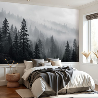 Papier peint adhésif mural autocollant amovible pour la chambre à coucher Forest Mountain Valley H 69 po x l 96 po