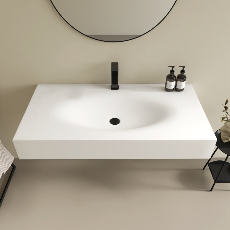 Évier de salle de bain mural 42 po x 22 po avec lavabo mural et trou pour robinet