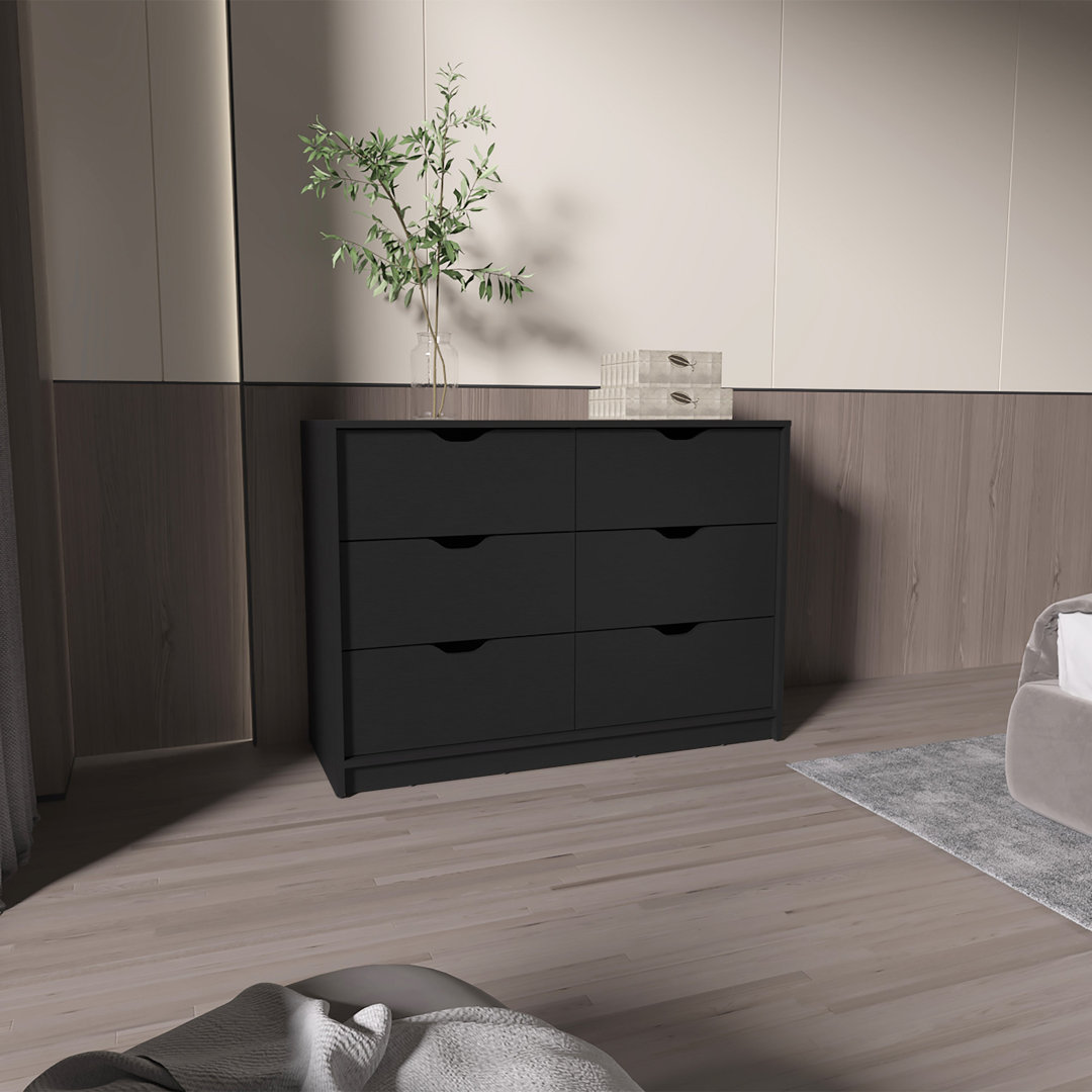 Basilea chest of drawers in melamine with 4 drawers and metal rails.