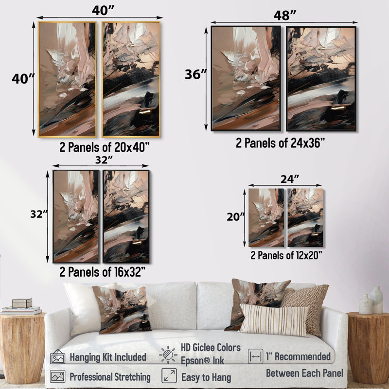 Brun et noir au-delà des limites II - impressions sur toile abstraites, Black, 36" H x 48" W, Framed Print without Mat