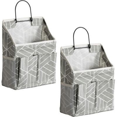 2Pcs Wall Hanging Storage Bag, Small Door Closet Linen Fabric Pockets Organizer, Waterproof Multi Functional For Living Room Bedroom Bathroom Kitchen RV Camper With Hooks Pattern Whtie