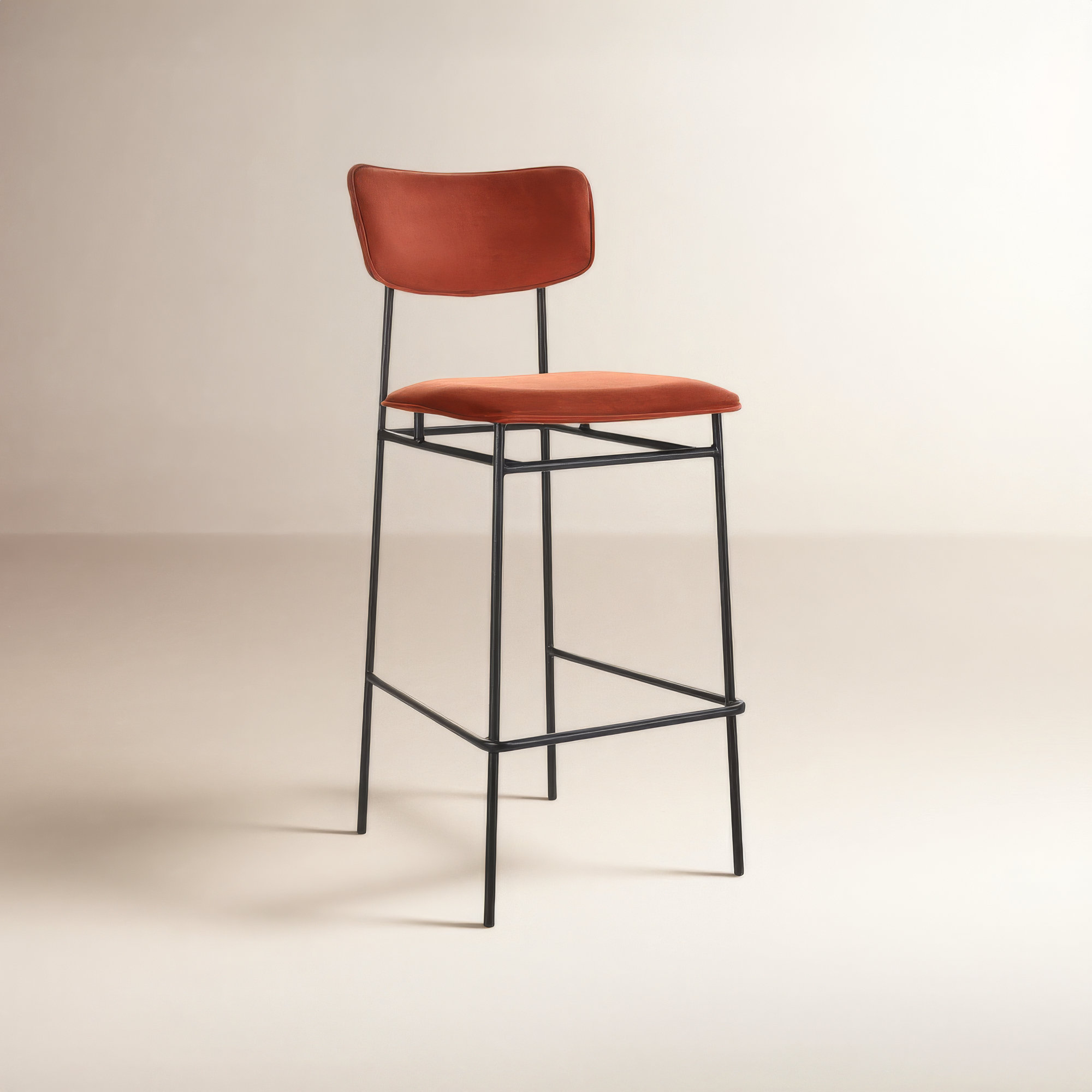 Turin Velvet Bar & Counter Stool, Bar Stool (30” Seat Height), Red Velvet