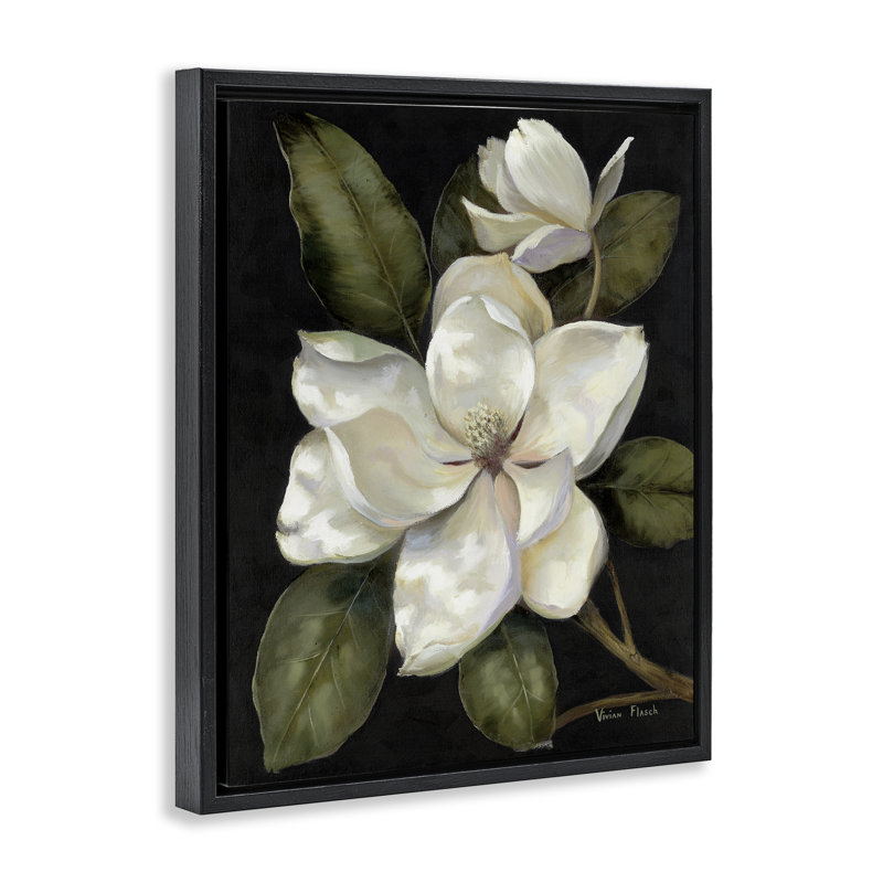Cadre flottant Blooming Magnolia Buds, design par Nan, Cadre flottant noir de jais, H 21 po x l 17 po