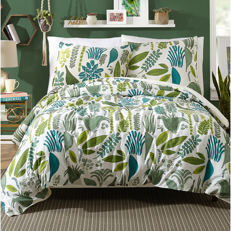 Jardin Green Botanical Cotton 3-Piece King Duvet Set