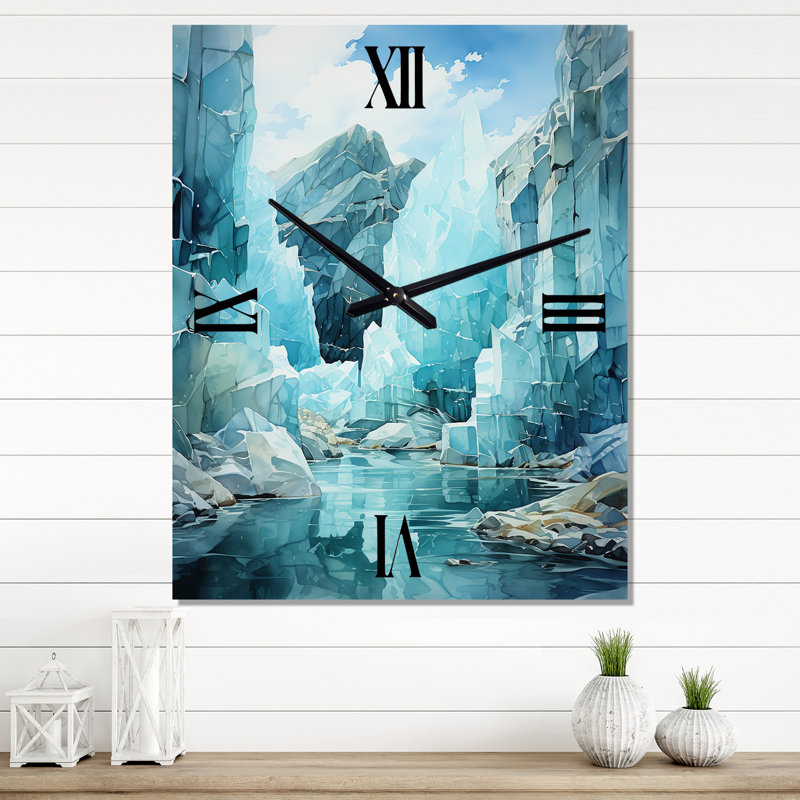 Horloges murales bleu sarcelle glacier Crystalline Wonderland II - paysage et nature, Très grand
