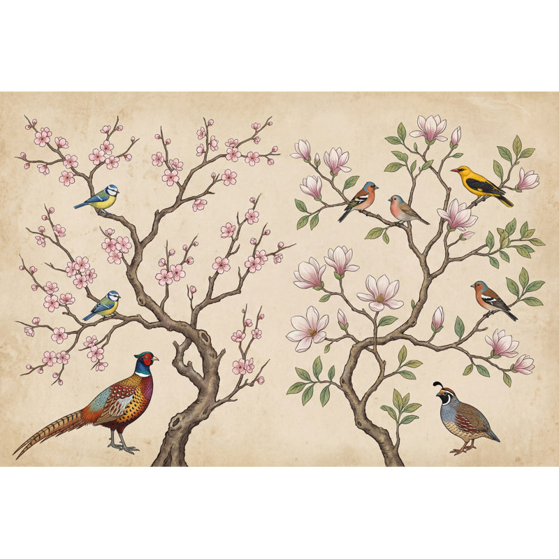 Papier peint cerisier rose avec fleurs de cerisier, 160 po x 108 po, Non-Woven Nonpasted