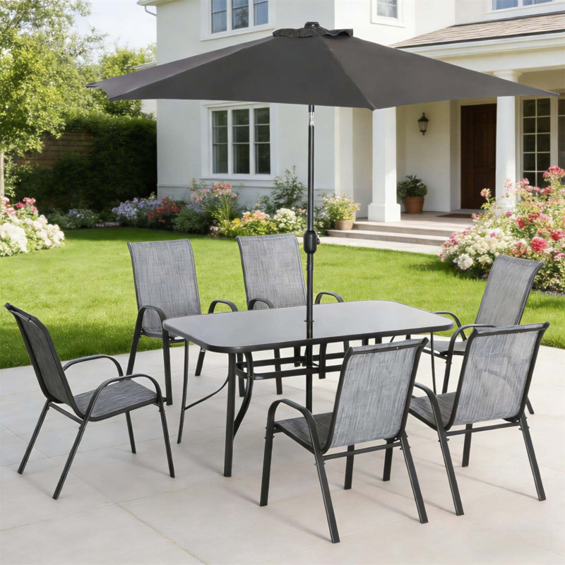 8-Piece Outdoor Dining Set With Adjustable Umbrella For Comfortable And Stylish Patio Entertaining, Gray, Gray