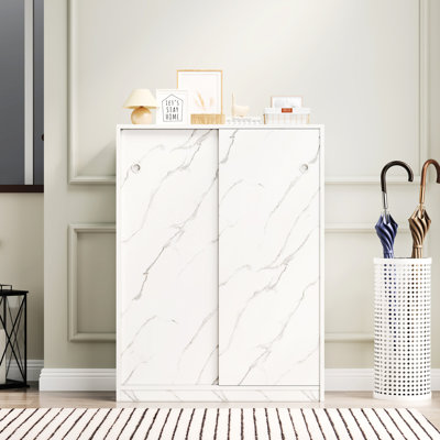 Shoe Cabinet With Sliding Door In Marble White - 6 Layers Holds At Least 30 Pairs Minimalist Look For All Family Styles Space Saving Option Layers, Of Western Boots