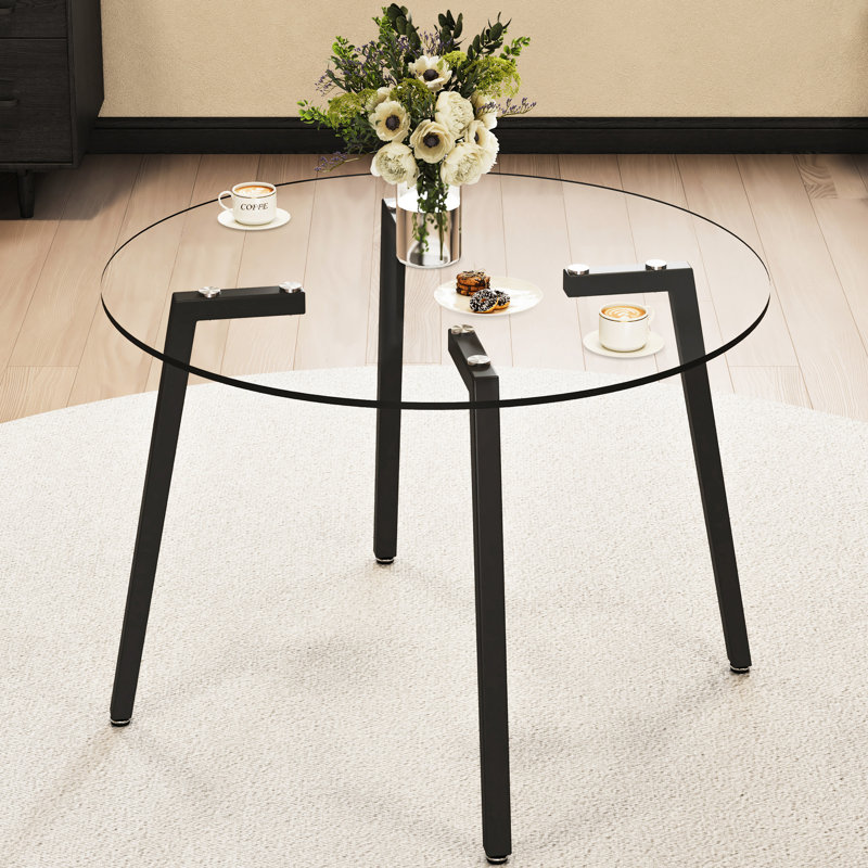 Table ronde moderne en verre trempé transparent de style simple