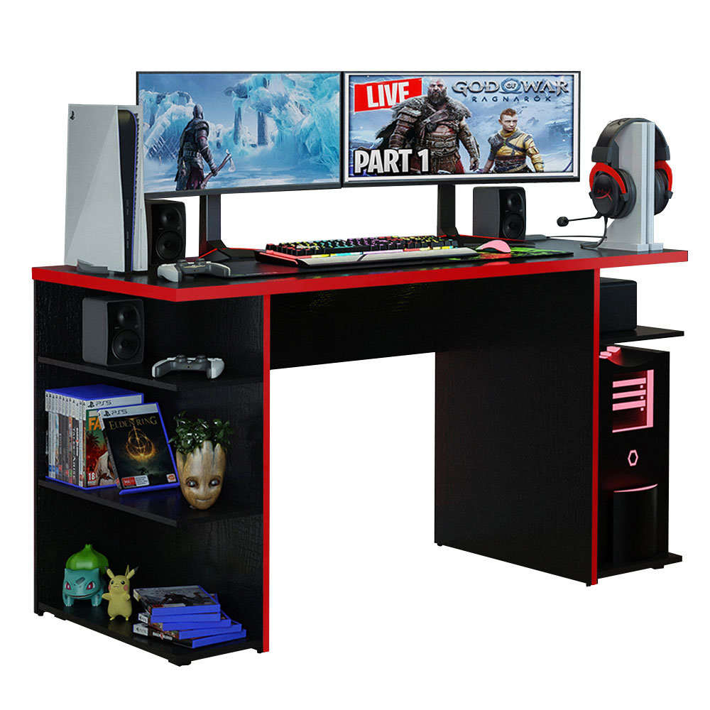 Madesa Gaming Computertisch, Schreibtisch mit 5 Regale, 136 x 60 x 75 cm