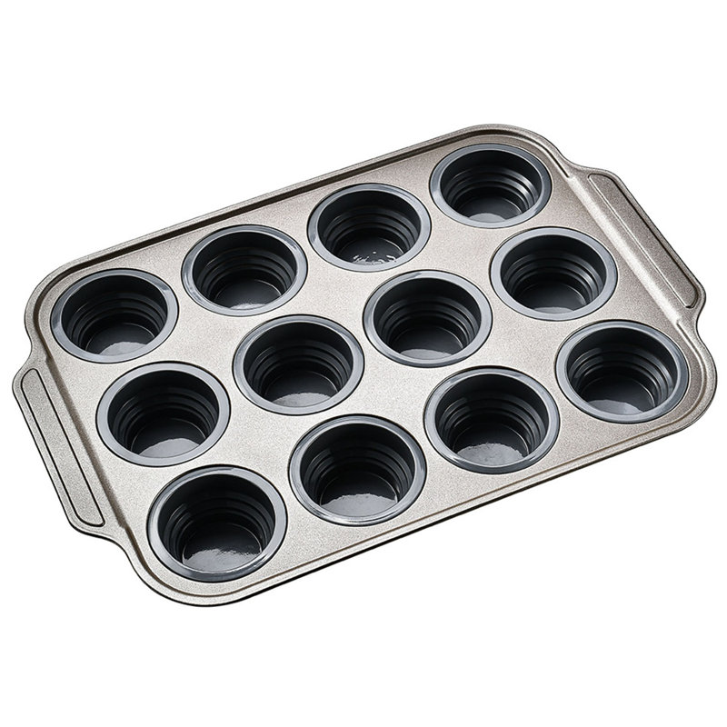 Moule à muffins en silicone antiadhésif 12 tasses, Gris