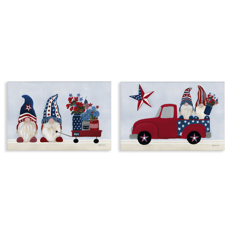  Ensemble de 2 impressions sur toile Americana Florals & Gnomes, H 16 po x l 24 po