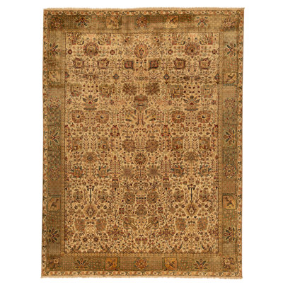 Tapis ivoire et vert noué à la main de haute qualité