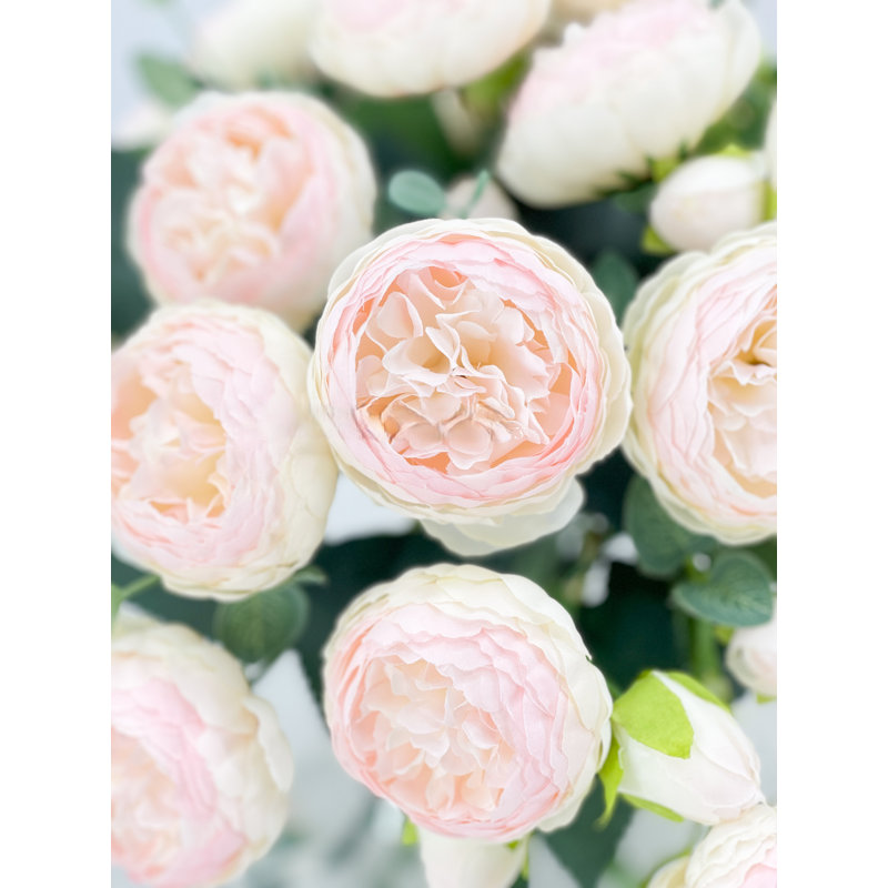 Centre de table artificiel avec pivoines roses, Blanc / Rose