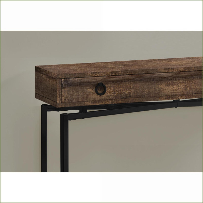 Table basse grange contemporaine avec tiroir de rangement, aspect bois brun et métal noir pour le salon