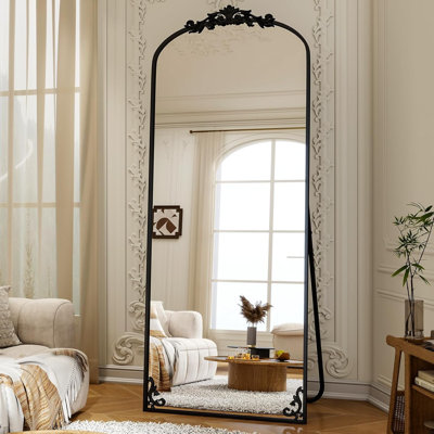Miroir arqué pleine longueur, miroir corps entier rétro de 71 po x 28 po sculpté pour la décoration intérieure, miroir de plancher autoportant pour mur de salon, chambre à coucher, vestiaire, style rétro