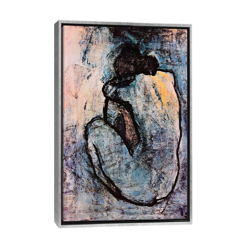 « blue nu » par pablo picasso-impression, Toile avec cadre argenté, H 40 po x l 26 po x P 1,5 po