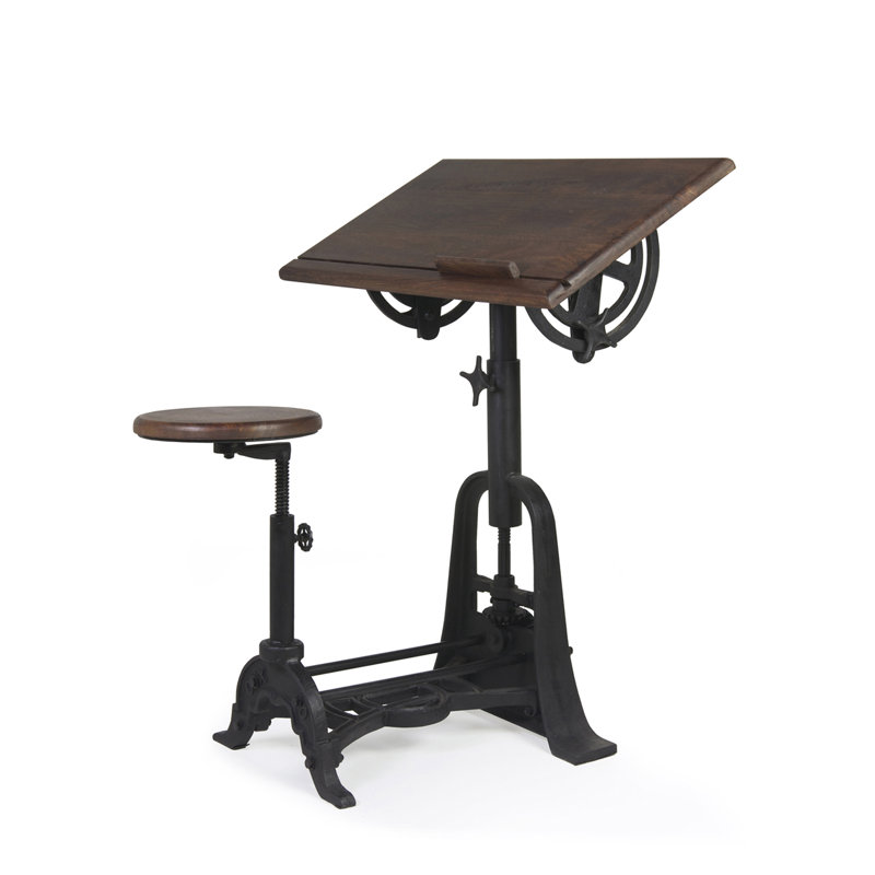 Pipa Adjustable Solid Wood Top Metal Base Drafting Table