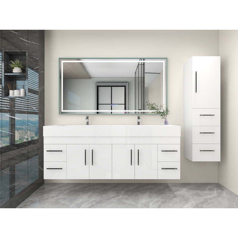 Ensemble de meuble-lavabo double 72 po, Blanc ultrabrillant
