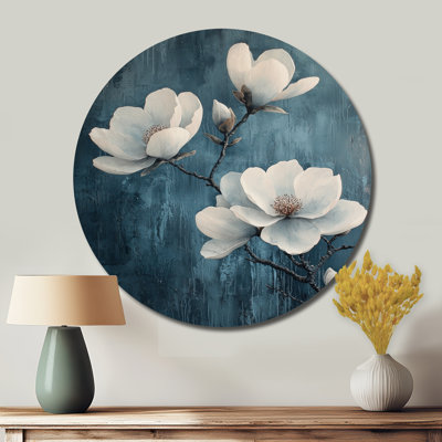Décoration murale en métal Magnolia Blooms In Saffire Winter Impressionist II - Magnolias