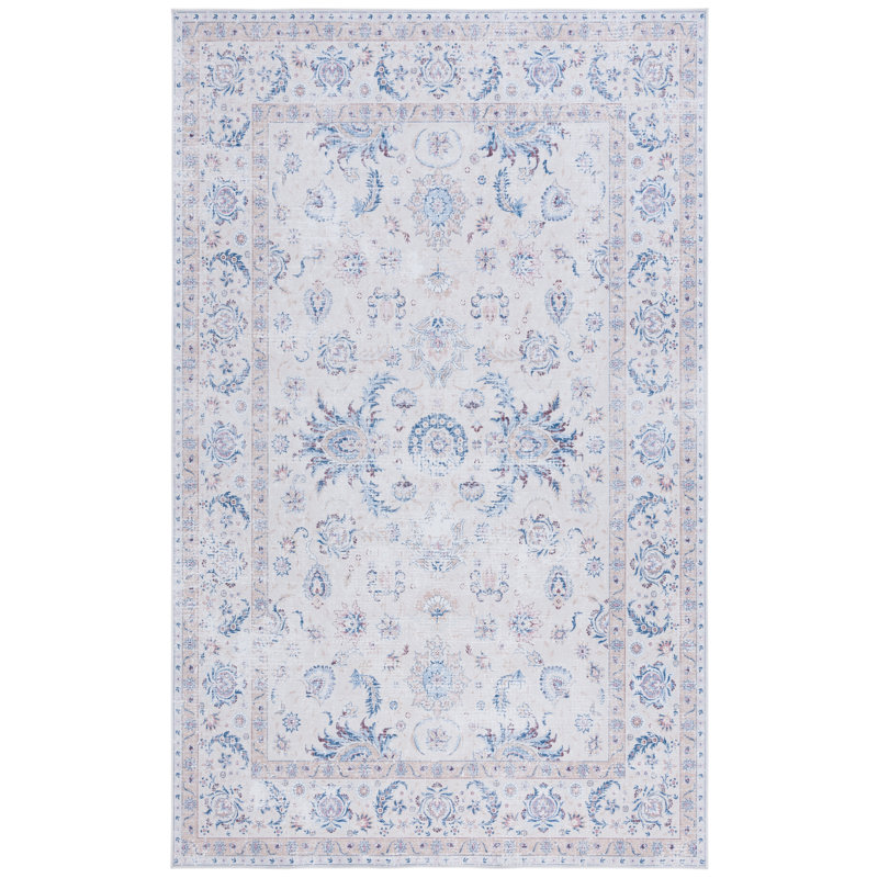 Cvjatko Oriental Machine Woven Polyester Area Rug in Ivory/Blue, Rectangle 3' x 5'