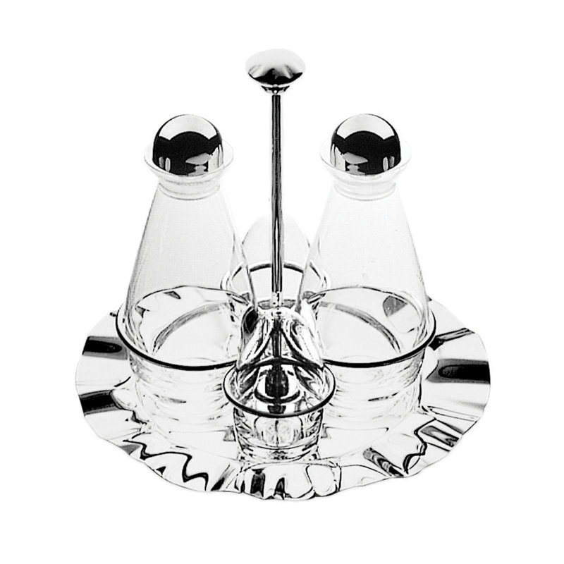4 Pc. Cruet And Salt Cellar Set; Sole   H: 8-1/4", 2 X 7-1/2 Oz. + 2 X 2-1/2 Oz.