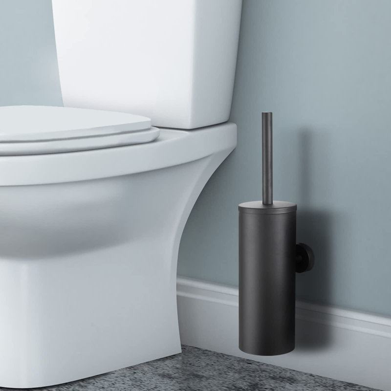 Matte Black Stainless Steel Wall-Mounted Toilet Brush and Holder