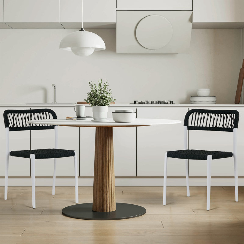 Ensemble de 24 chaises de salle à manger en corde tissée noire Gooden avec structure en plastique, Noir