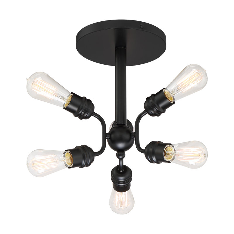 Plafonnier semi-encastré linéaire moderne Spoutnik à 6 lumières de 16,5 po Nester, Noir