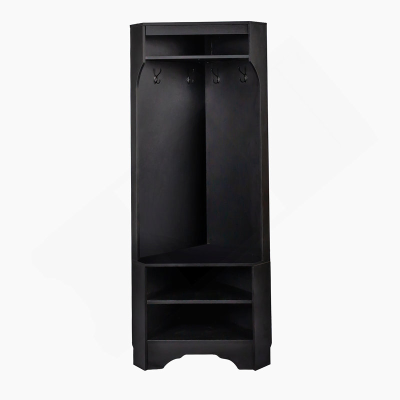 Minimalist Corner Hall Tree With Shoe Bench, Versatile Entryway Coat Rack With 4 Hooks, Corner Cabinet With Adjustable Shelf