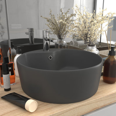 Belfry Bathroom Mccree 360mm L x 360mm W Ceramic Circular Sink with Overflow