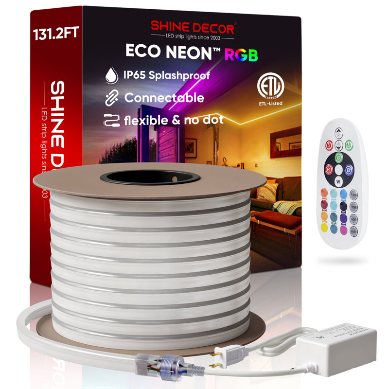 Shine Decor 120V Waterproof LED RGB Neon Rope Lights with Remote, 1572" L