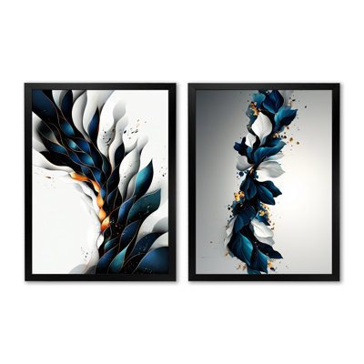 «Geometric Rift of Aqua Waves I», art mural abstrait sur toile, abstrait moderne 2 pièces
