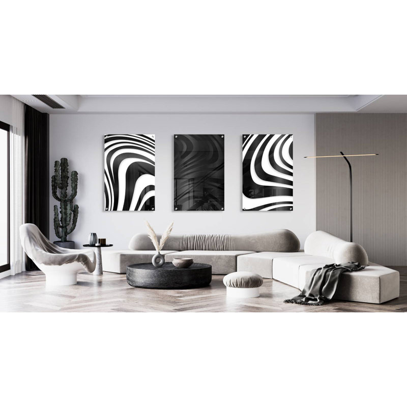 Zèbre - ensemble de 3 impressions sur acrylique non encadrées, art mural moderne extra large, fabriqué aux États-Unis, avec des entretoises en métal par uniQstiQ