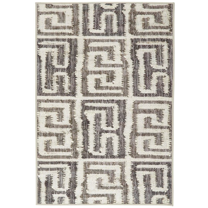 Gray and White Geometric Washable Synthetic Rug, 3' x 5'