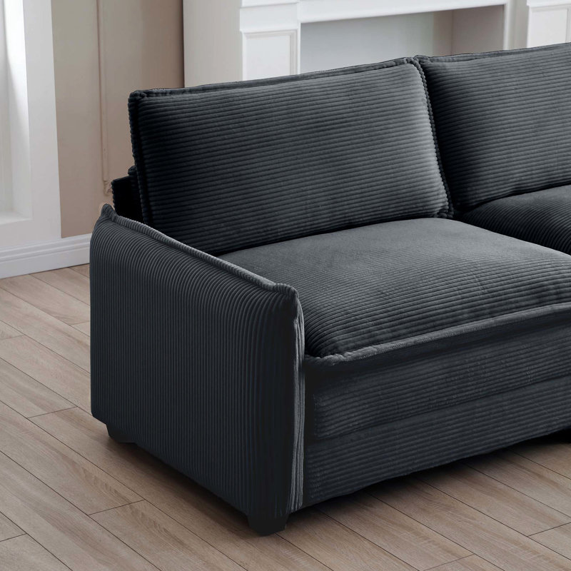 Assise profonde simple en velours côtelé gris pour chambre à coucher, mélange de mode et rétro, coussins à deux couches, amovible