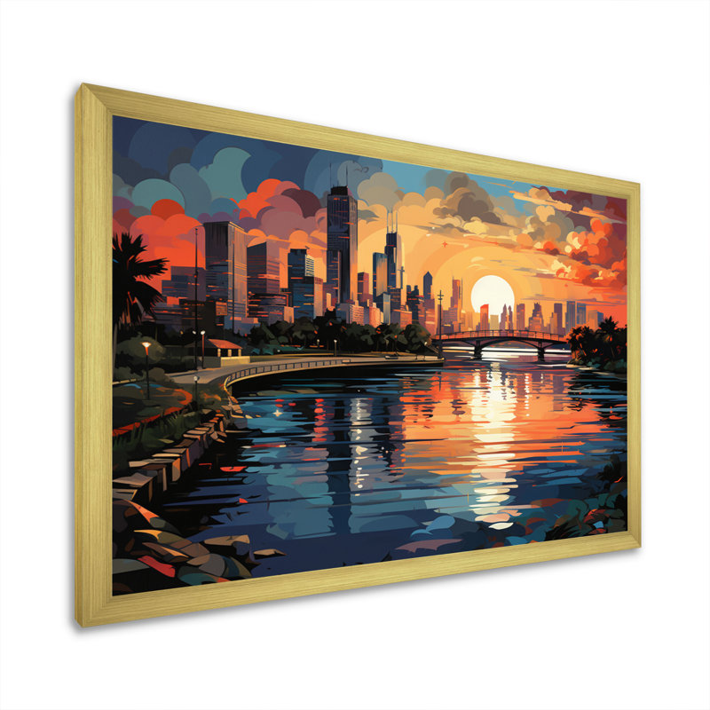 City Miami Popart III sur toile, H 16 po x l 32 po x P 1 po, Cadre doré à une seule photo