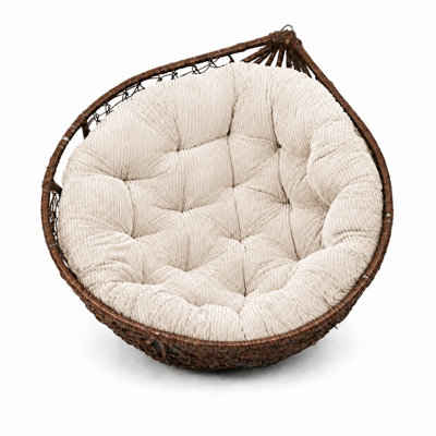 47.2" Round Papasan Chair Cushion, 4" Thick Overstuffed Tufted Corduroy Replacement Cushion with 4 Double Ties, Plush Round Seat Pad for Moon Chair, Indoor Reading Nook, Living Room, Bedroom, Cozy Lounge Seating, Chair Cushion Only