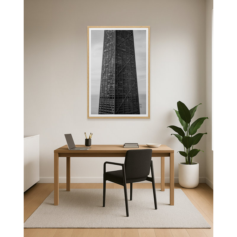 Hancock en noir et blanc, H 40 po x l 27 po x P 1,5 po, Toile encadrée artisanale, Chêne