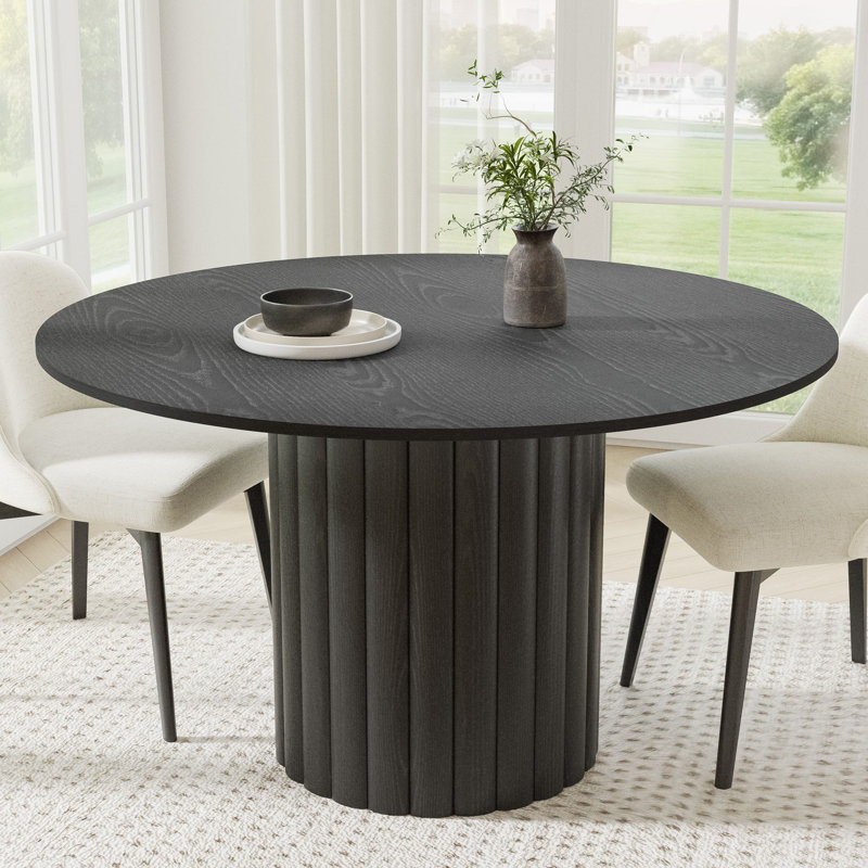 Table de salle à manger en bois massif, H 30 po x L 52 po x l 52 po, Noir, noir, noir, noir