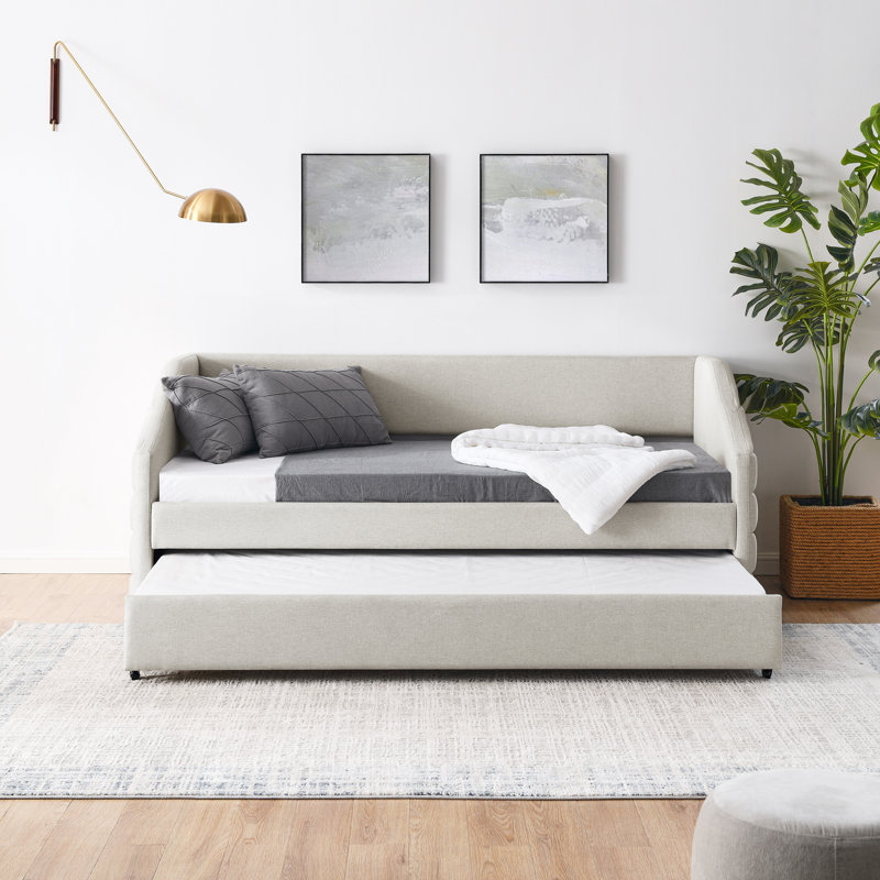 Lit de jour avec canapé-lit tapissier, Beige, Lit simple