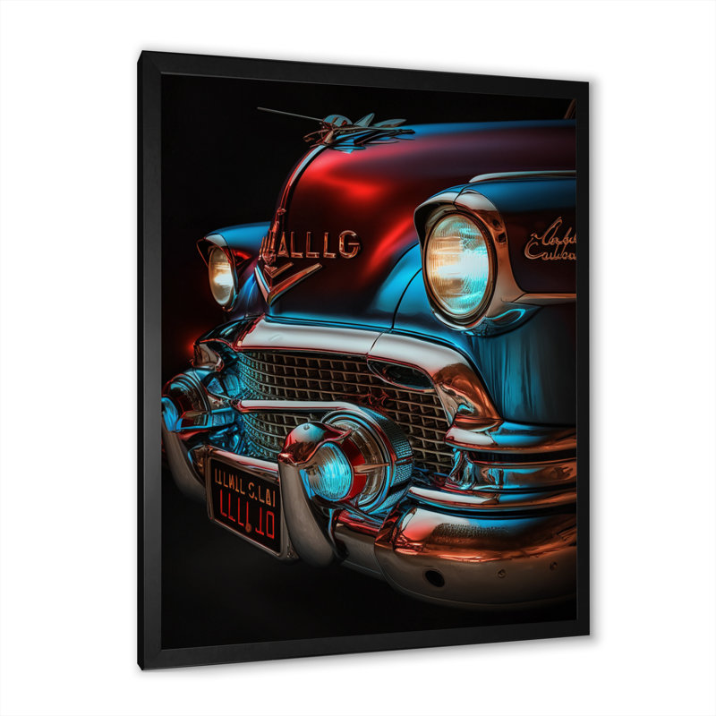 Red and Silver Retro Rides II - Retro Car Wall Art Living Room, H 20 po x l 12 po, Cadre photo noir