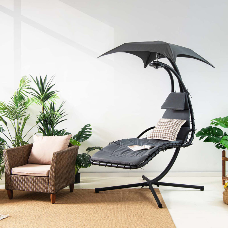 Chaise longue suspendue Anokh avec support, gris
